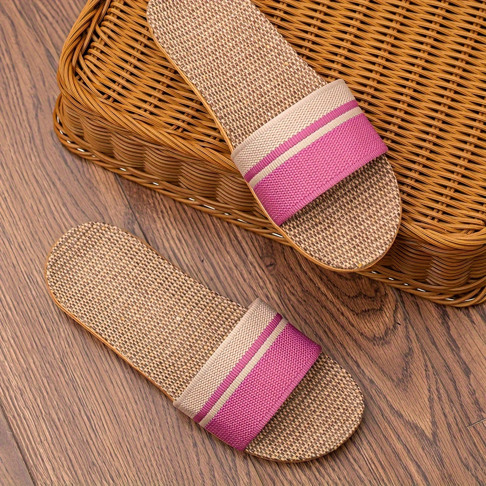 Striped Pattern Slides, Casual Open Toe Flat Summer Shoes, Comfortable Indoor Home Slides, Women Shoes
