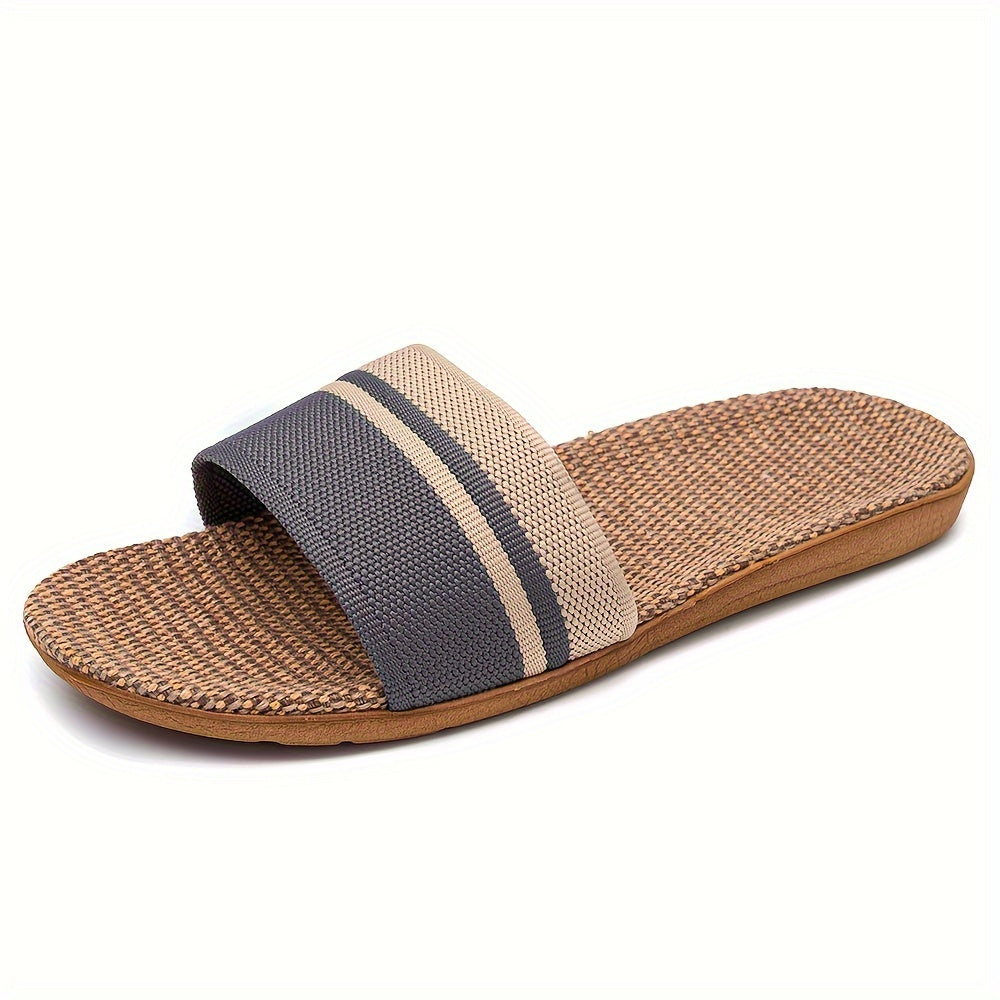 Striped Pattern Slides, Casual Open Toe Flat Summer Shoes, Comfortable Indoor Home Slides, Women Shoes