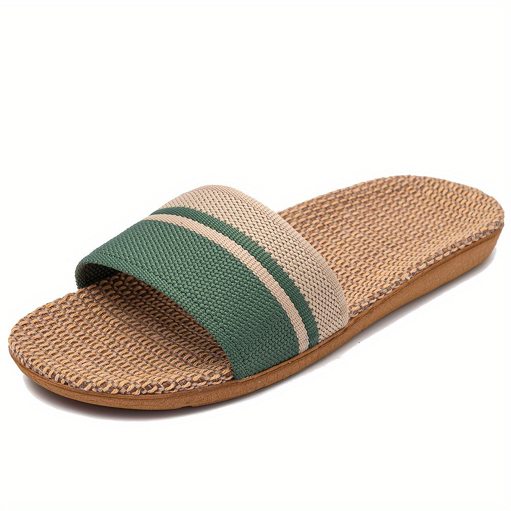 Striped Pattern Slides, Casual Open Toe Flat Summer Shoes, Comfortable Indoor Home Slides, Women Shoes