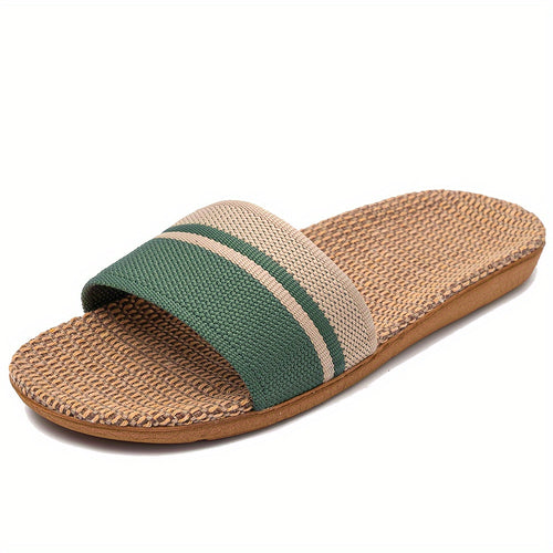 Striped Pattern Slides, Casual Open Toe Flat Summer Shoes, Comfortable Indoor Home Slides, Women Shoes