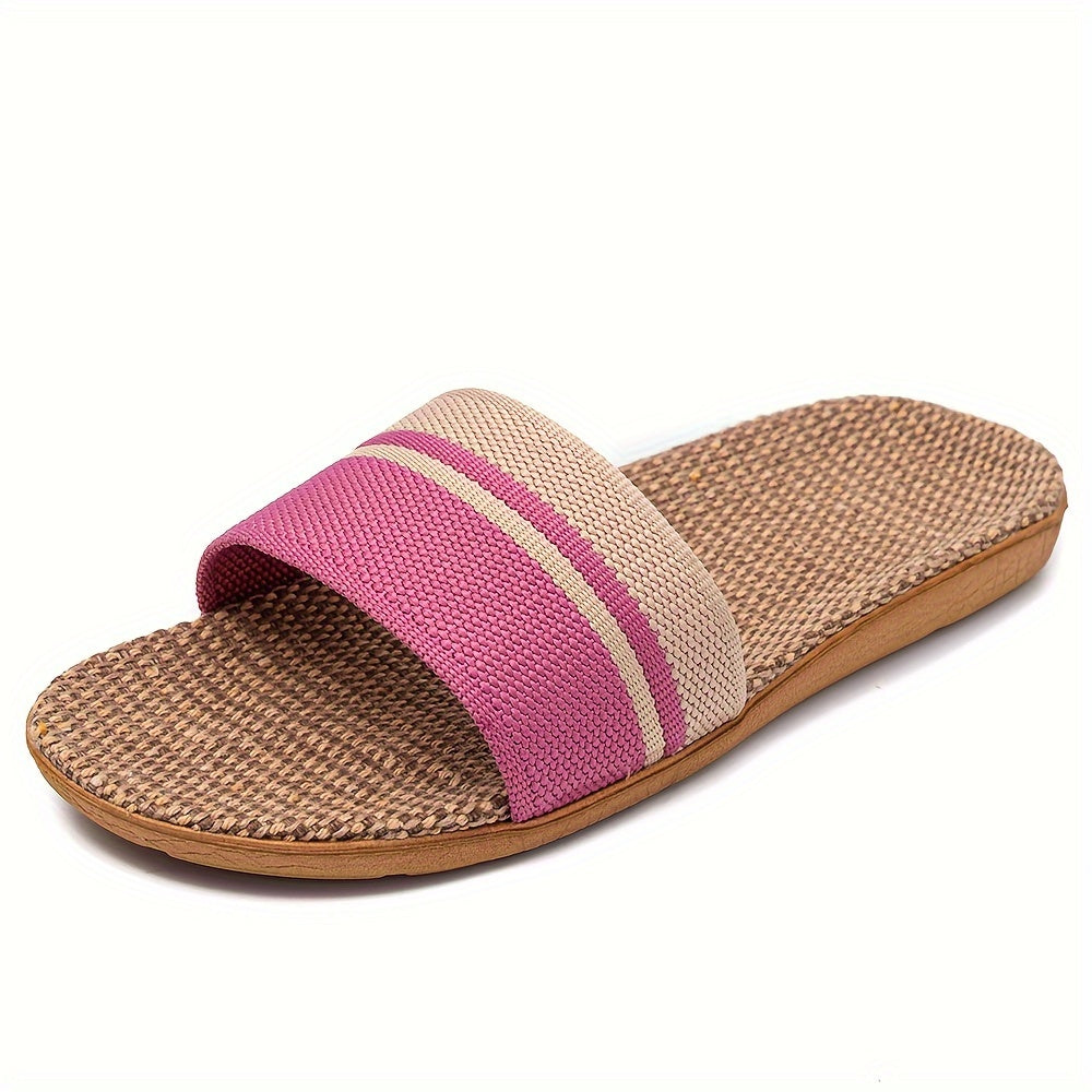 Striped Pattern Slides, Casual Open Toe Flat Summer Shoes, Comfortable Indoor Home Slides, Women Shoes