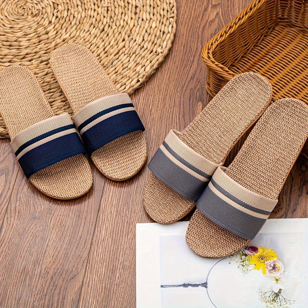 Striped Pattern Slides, Casual Open Toe Flat Summer Shoes, Comfortable Indoor Home Slides, Women Shoes