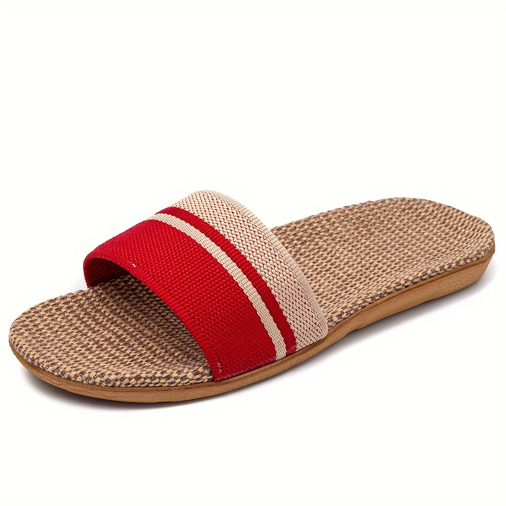 Striped Pattern Slides, Casual Open Toe Flat Summer Shoes, Comfortable Indoor Home Slides, Women Shoes