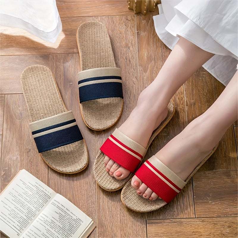 Striped Pattern Slides, Casual Open Toe Flat Summer Shoes, Comfortable Indoor Home Slides, Women Shoes